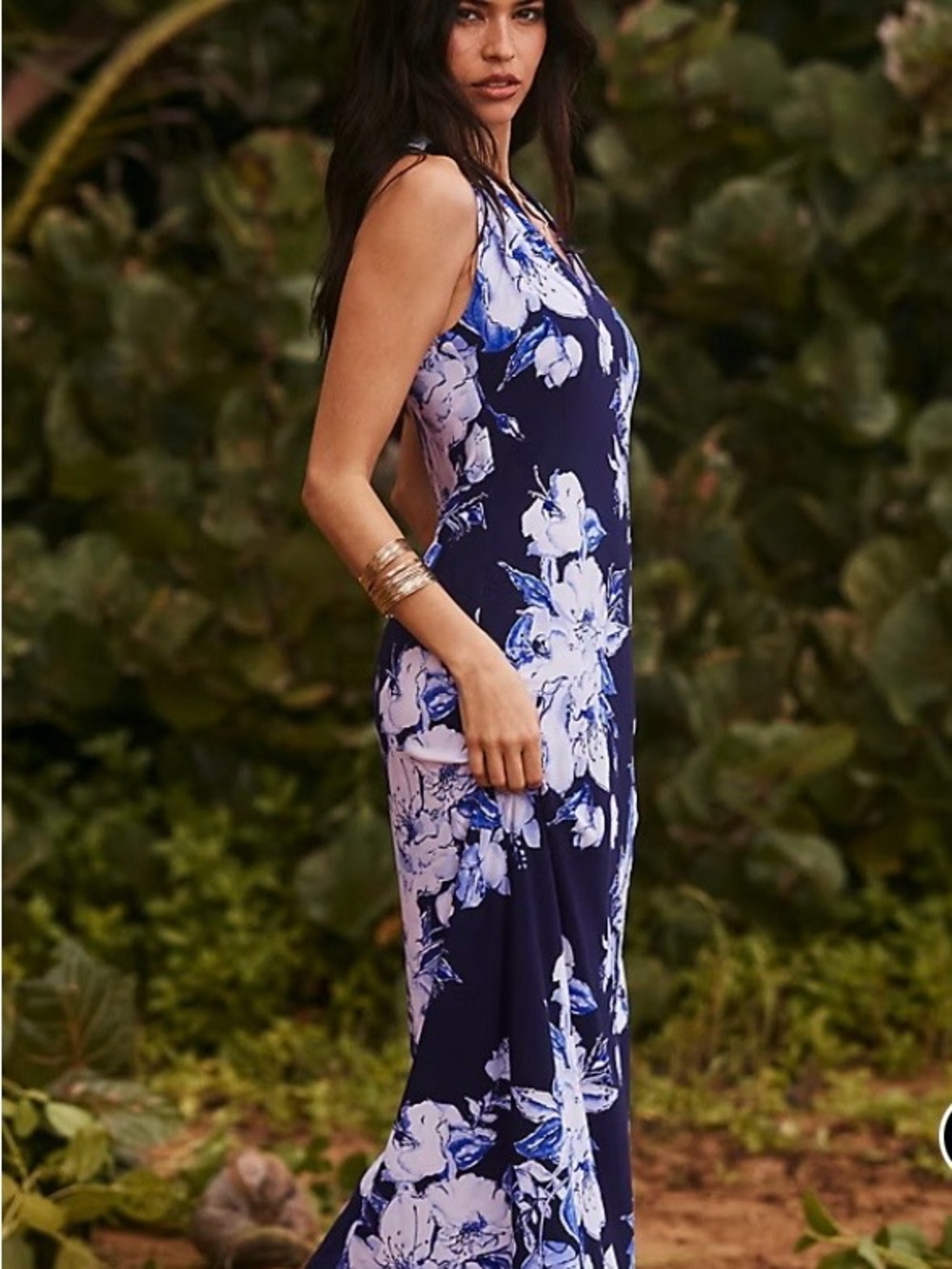 NWT FRESH WATER Tommy Bahama Navy and White Floral Sleeveless V-Neck Maxi Dress